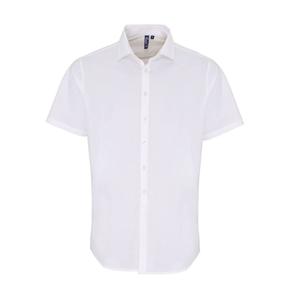 Premier Mens Stretch Fit Poplin Short Sleeve Shirt / White